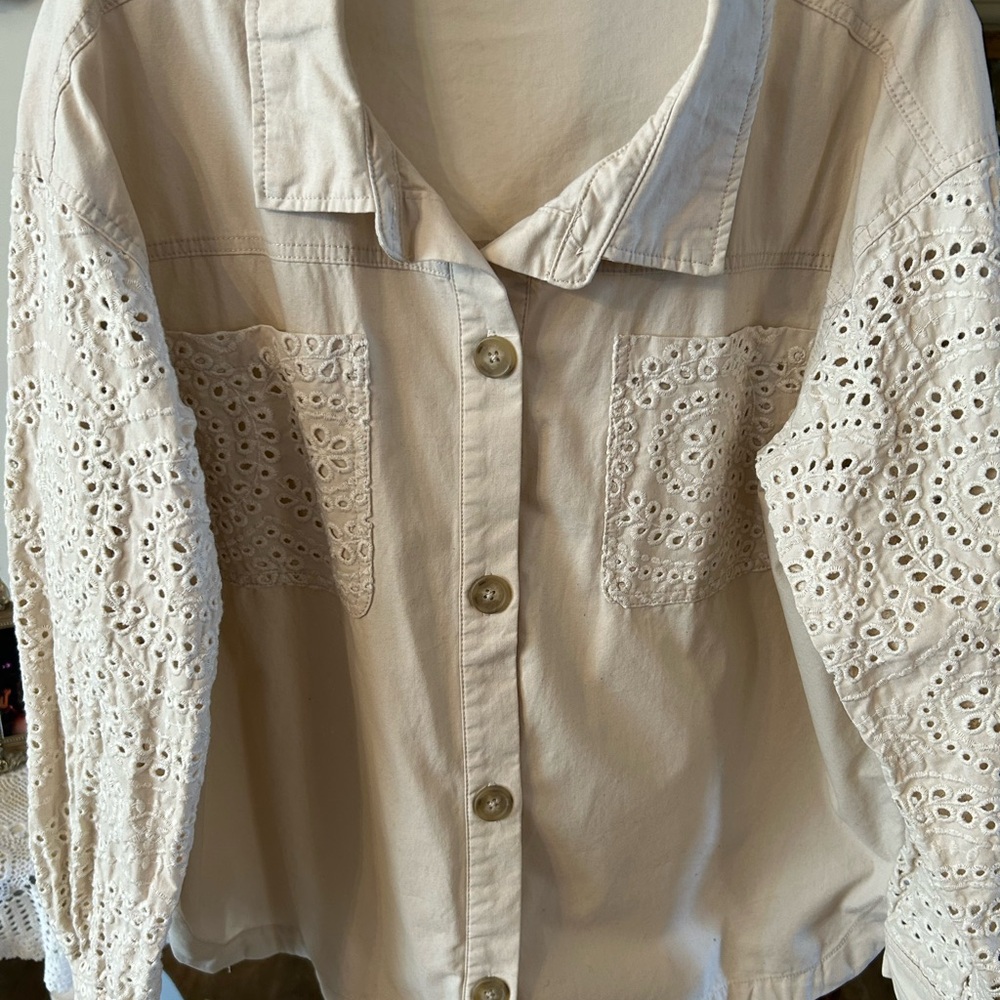 Maurices Beige  jacket with Eyelet Sleeves xxl